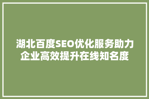 湖北百度SEO优化服务助力企业高效提升在线知名度