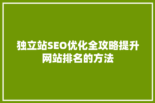 独立站SEO优化全攻略提升网站排名的方法