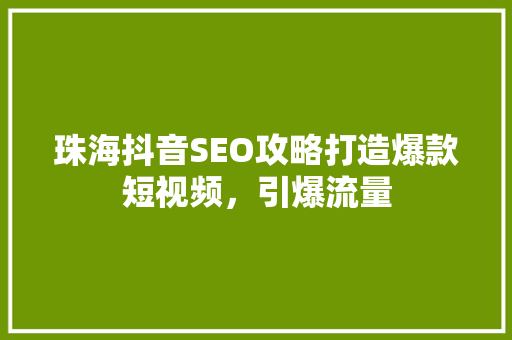 珠海抖音SEO攻略打造爆款短视频，引爆流量