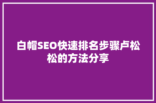 白帽SEO快速排名步骤卢松松的方法分享