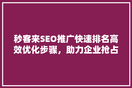 秒客来SEO推广快速排名高效优化步骤，助力企业抢占市场先机