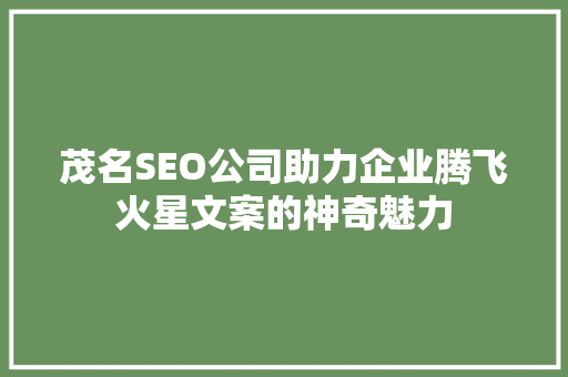 茂名SEO公司助力企业腾飞火星文案的神奇魅力