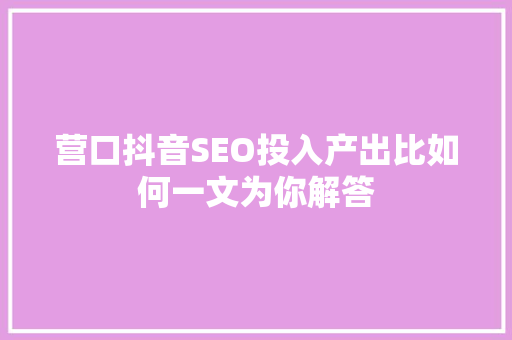 营口抖音SEO投入产出比如何一文为你解答