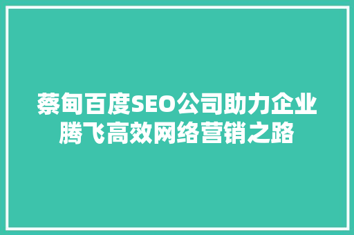 蔡甸百度SEO公司助力企业腾飞高效网络营销之路  第1张