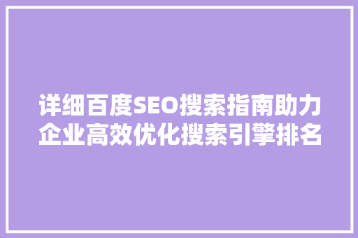 详细百度SEO搜索指南助力企业高效优化搜索引擎排名
