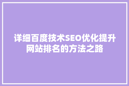 详细百度技术SEO优化提升网站排名的方法之路