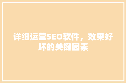 详细运营SEO软件，效果好坏的关键因素