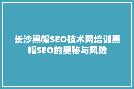 长沙黑帽SEO技术网培训黑帽SEO的奥秘与风险