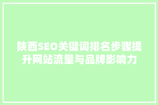 陕西SEO关键词排名步骤提升网站流量与品牌影响力