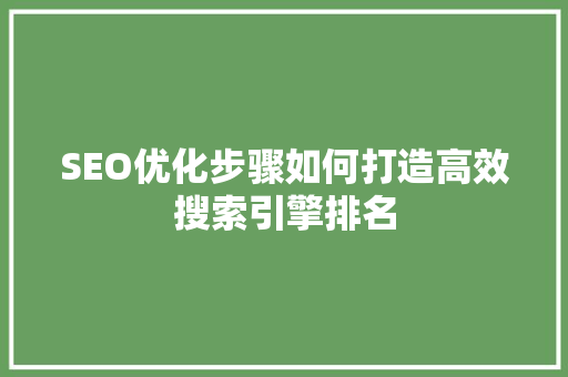 SEO优化步骤如何打造高效搜索引擎排名