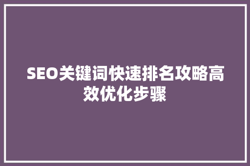 SEO关键词快速排名攻略高效优化步骤  第1张