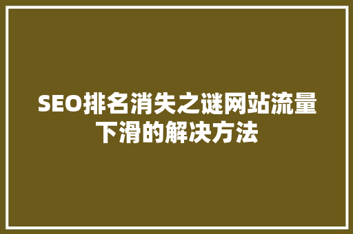 SEO排名消失之谜网站流量下滑的解决方法