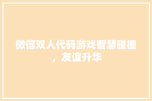 微信双人代码游戏智慧碰撞，友谊升华