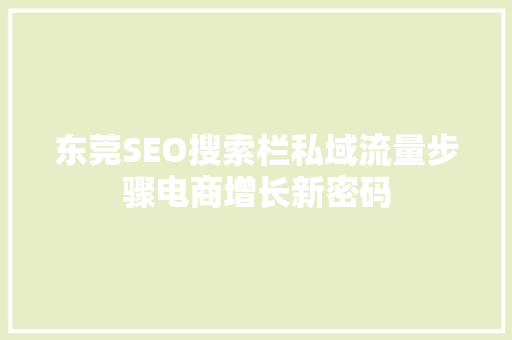 东莞SEO搜索栏私域流量步骤电商增长新密码