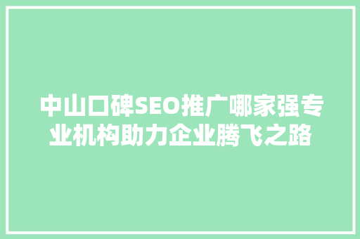 中山口碑SEO推广哪家强专业机构助力企业腾飞之路  第1张