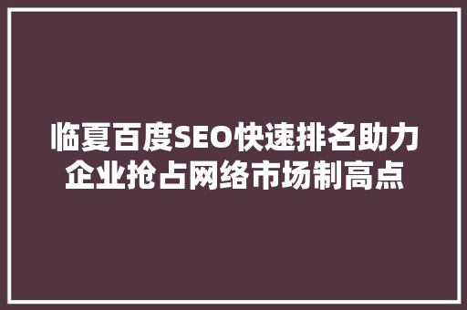 临夏百度SEO快速排名助力企业抢占网络市场制高点