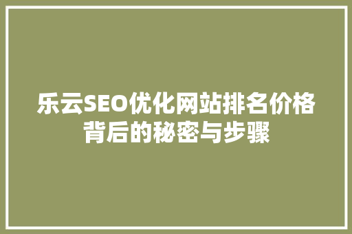 乐云SEO优化网站排名价格背后的秘密与步骤