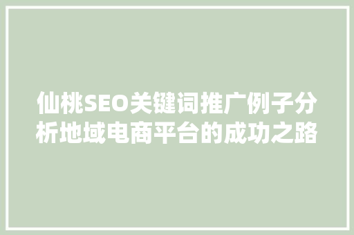 仙桃SEO关键词推广例子分析地域电商平台的成功之路