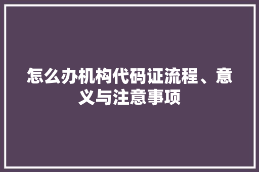 怎么办机构代码证流程、意义与注意事项