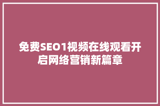 免费SEO1视频在线观看开启网络营销新篇章