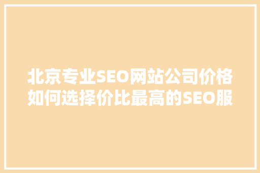 北京专业SEO网站公司价格如何选择价比最高的SEO服务