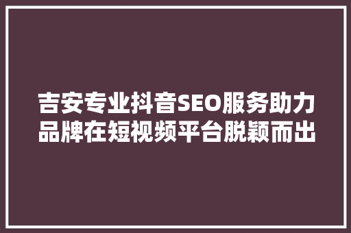 吉安专业抖音SEO服务助力品牌在短视频平台脱颖而出