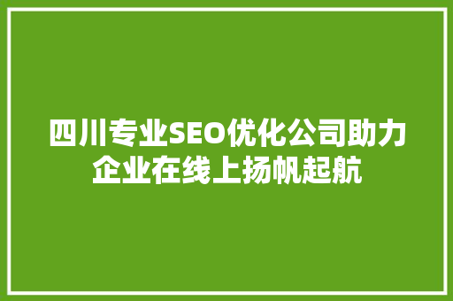 四川专业SEO优化公司助力企业在线上扬帆起航