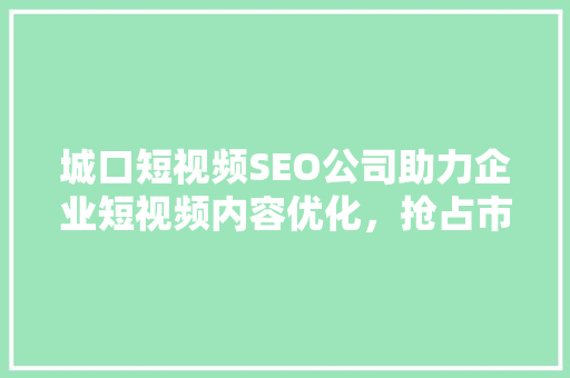 城口短视频SEO公司助力企业短视频内容优化，抢占市场先机