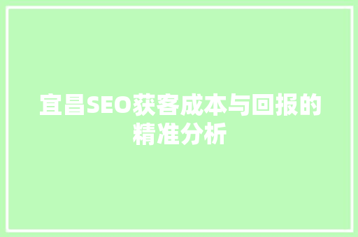 宜昌SEO获客成本与回报的精准分析