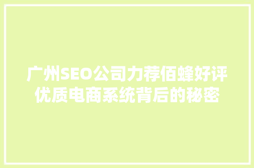 广州SEO公司力荐佰蜂好评优质电商系统背后的秘密