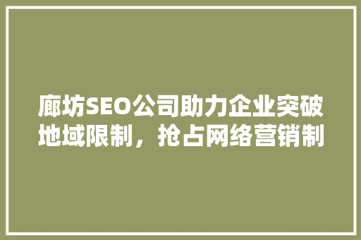 廊坊SEO公司助力企业突破地域限制，抢占网络营销制高点