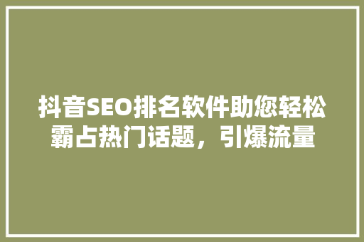 抖音SEO排名软件助您轻松霸占热门话题，引爆流量