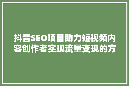 抖音SEO项目助力短视频内容创作者实现流量变现的方法