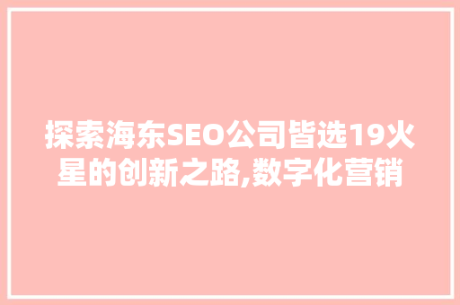 探索海东SEO公司皆选19火星的创新之路,数字化营销的新时代
