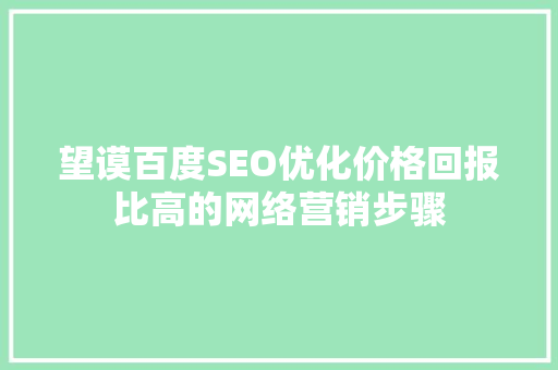 望谟百度SEO优化价格回报比高的网络营销步骤