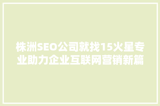 株洲SEO公司就找15火星专业助力企业互联网营销新篇章