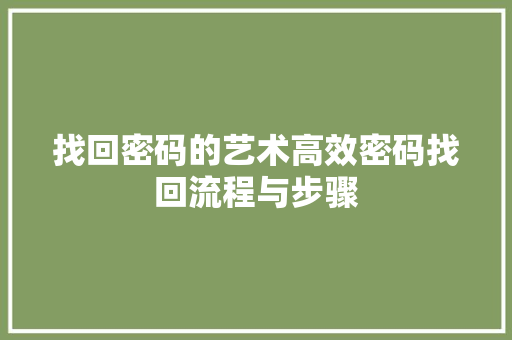 找回密码的艺术高效密码找回流程与步骤
