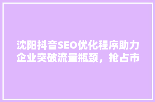 沈阳抖音SEO优化程序助力企业突破流量瓶颈，抢占市场先机