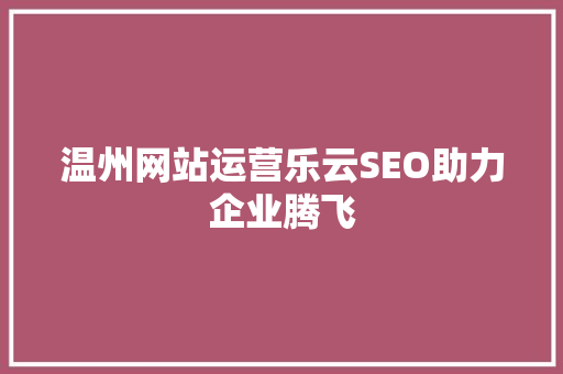 温州网站运营乐云SEO助力企业腾飞
