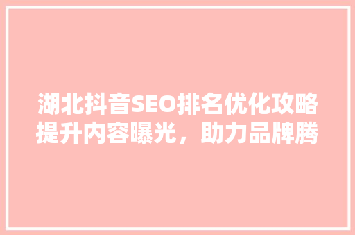 湖北抖音SEO排名优化攻略提升内容曝光，助力品牌腾飞  第1张