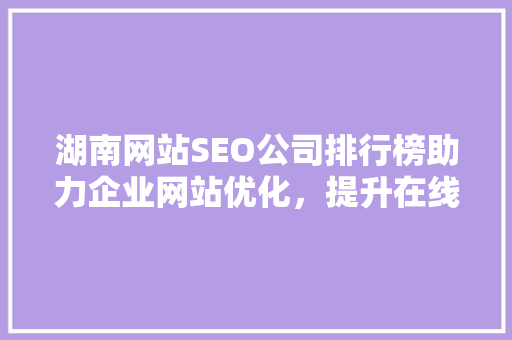 湖南网站SEO公司排行榜助力企业网站优化，提升在线竞争力