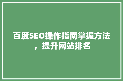 百度SEO操作指南掌握方法，提升网站排名  第1张