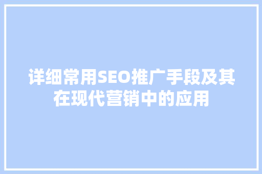 详细常用SEO推广手段及其在现代营销中的应用