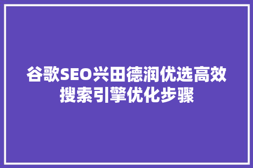 谷歌SEO兴田德润优选高效搜索引擎优化步骤