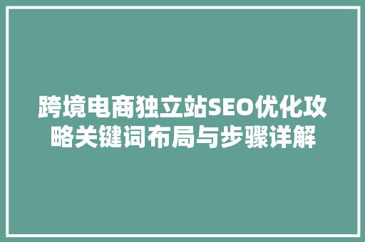 跨境电商独立站SEO优化攻略关键词布局与步骤详解