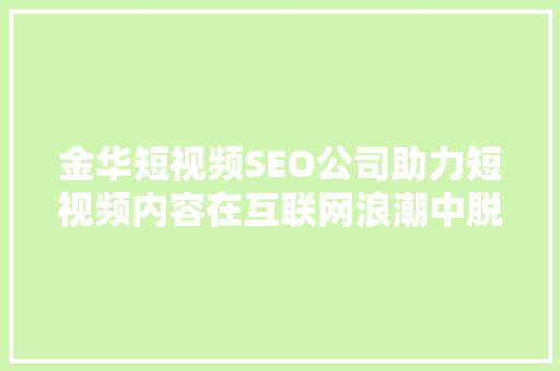 金华短视频SEO公司助力短视频内容在互联网浪潮中脱颖而出