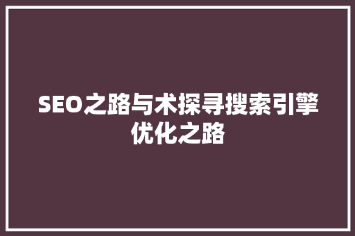 SEO之路与术探寻搜索引擎优化之路  第1张