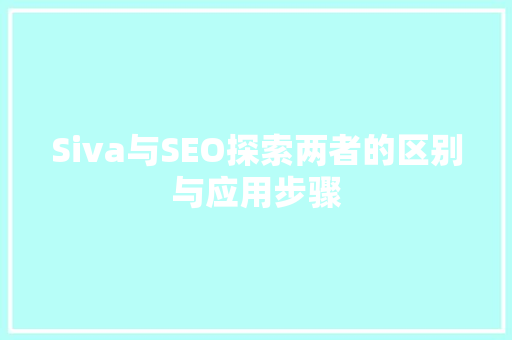 Siva与SEO探索两者的区别与应用步骤
