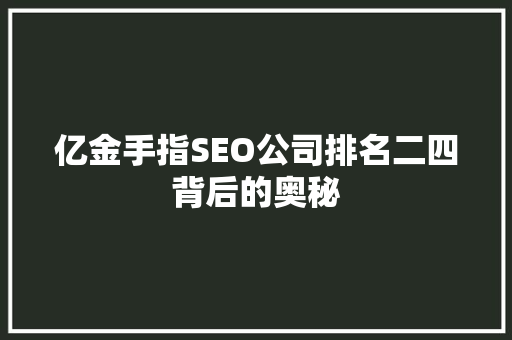 亿金手指SEO公司排名二四背后的奥秘