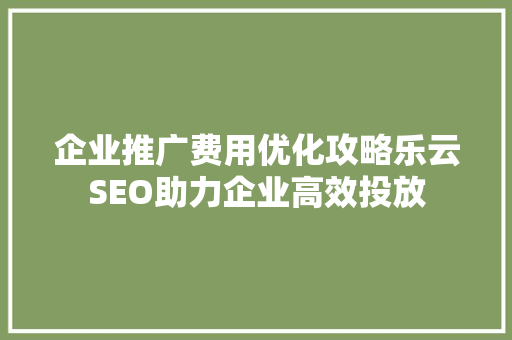企业推广费用优化攻略乐云SEO助力企业高效投放